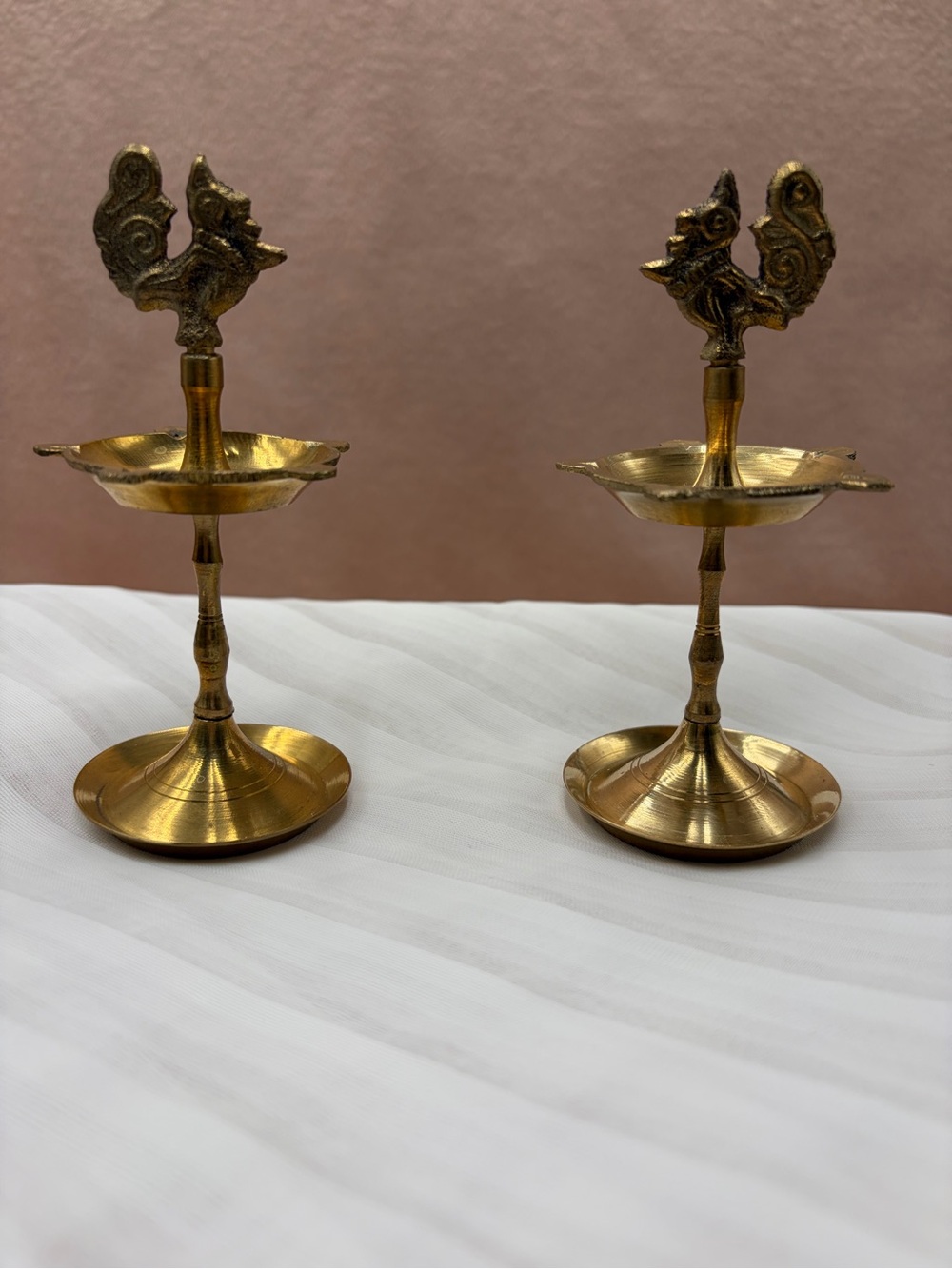 Brass Peacock Oil Lamp - Gold Decorative Home Dining Accent